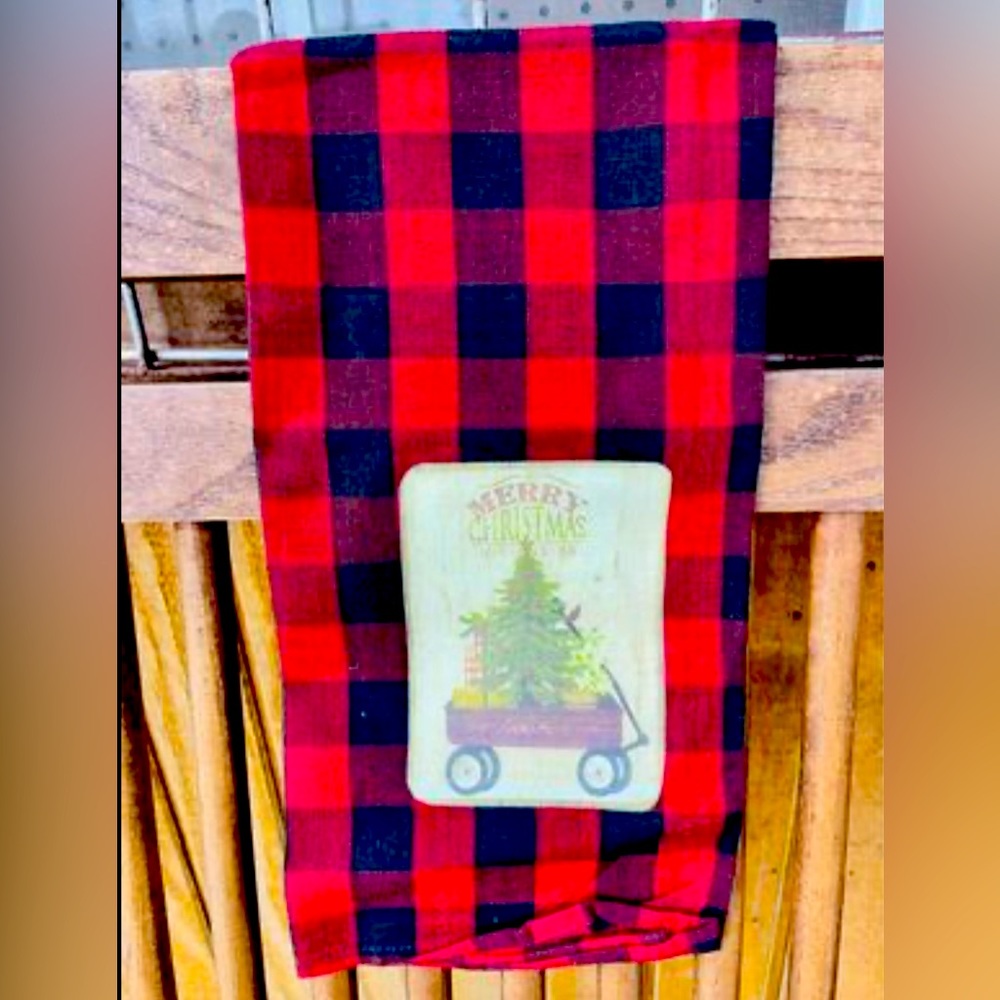 *Merry Christmas Red Wagon Dish Towel